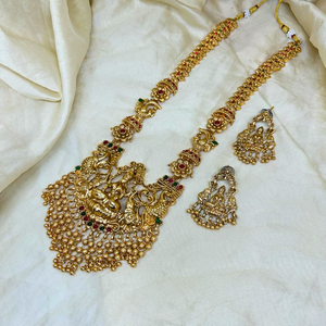 Premium Quality Long Beaded Chain Laxmi Pendant Jewelry Set