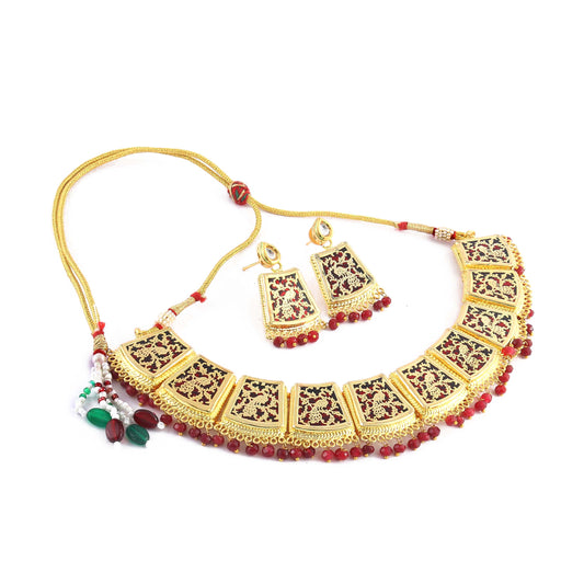 Handmade Indian Thewa Choker Necklace Set with Earrings