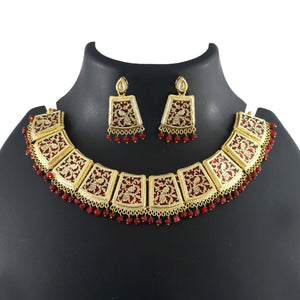 Handmade Indian Thewa Choker Necklace Set with Earrings