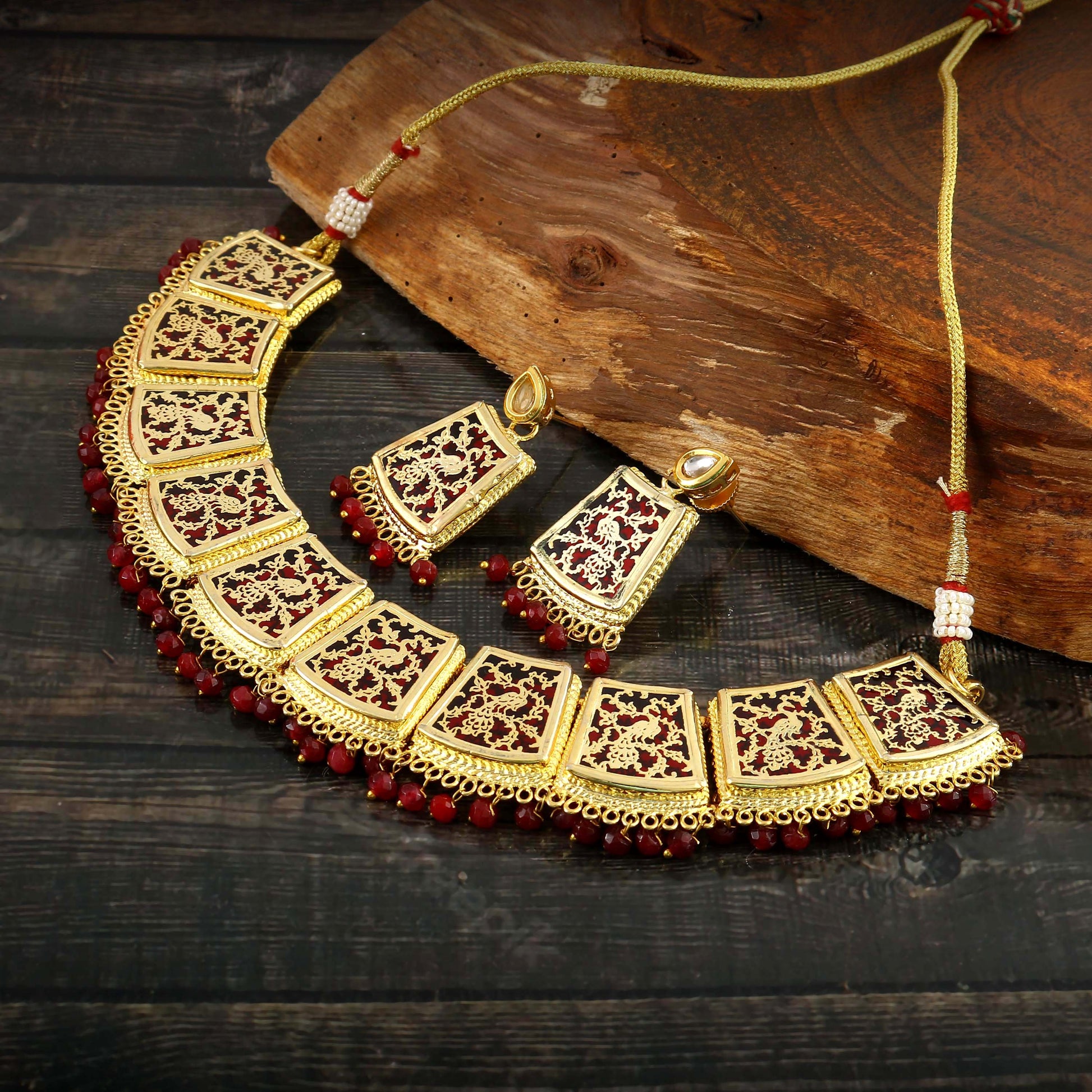 Handmade Indian Thewa Choker Necklace Set with Earrings