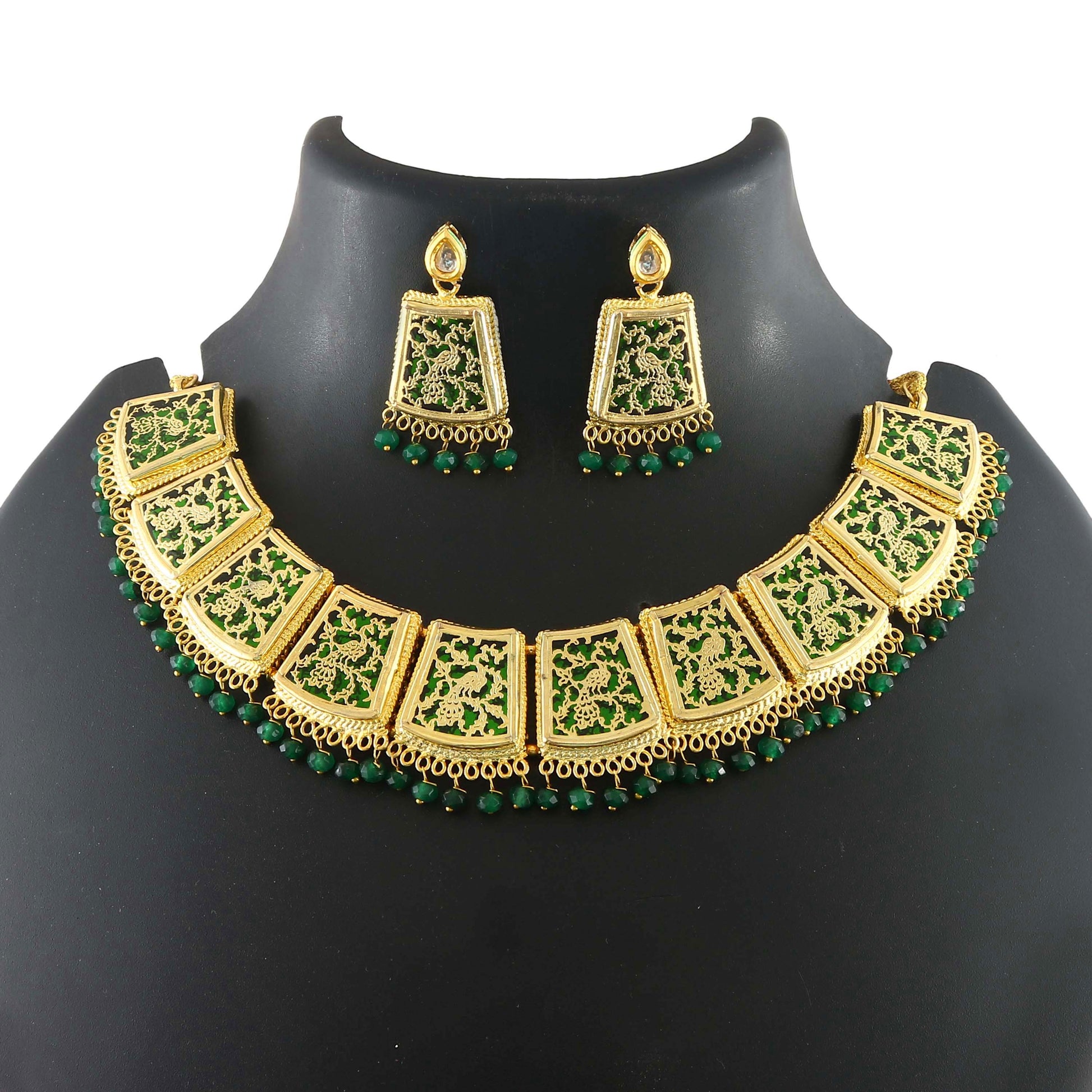 Handmade Indian Thewa Choker Necklace Set with Earrings