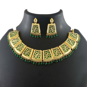 Handmade Indian Thewa Choker Necklace Set with Earrings