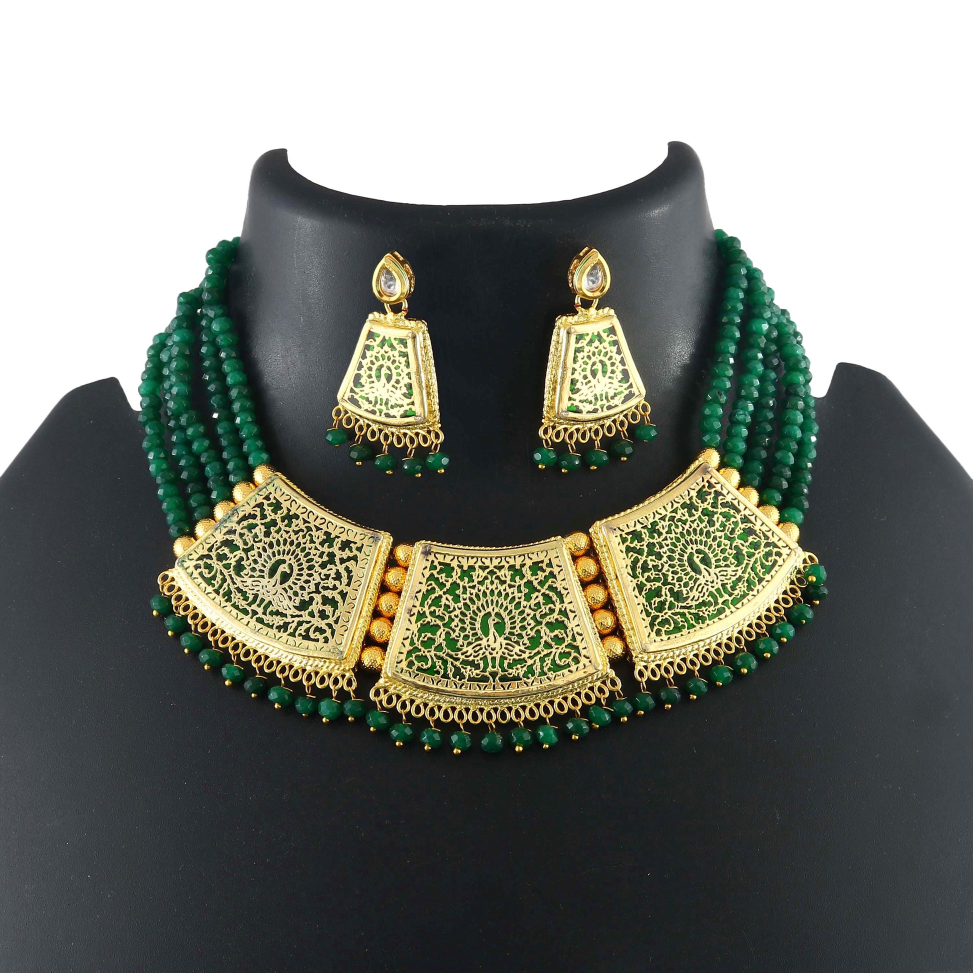 Handmade Indian Thewa Choker Necklace Set with Earrings