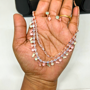 Premium CZ Rose Gold Bridal Necklace set, American Diamond Engagement Jewelry