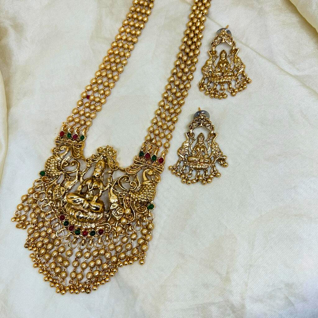 Long Beaded Chain laxmi Pendant Premium Quality Necklace set