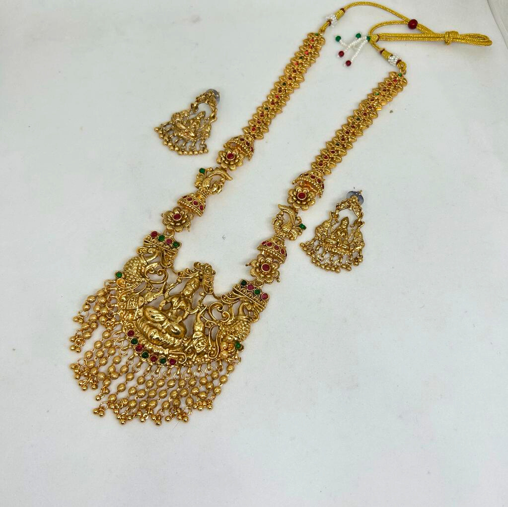 Premium Quality Long Beaded Chain Laxmi Pendant Jewelry Set