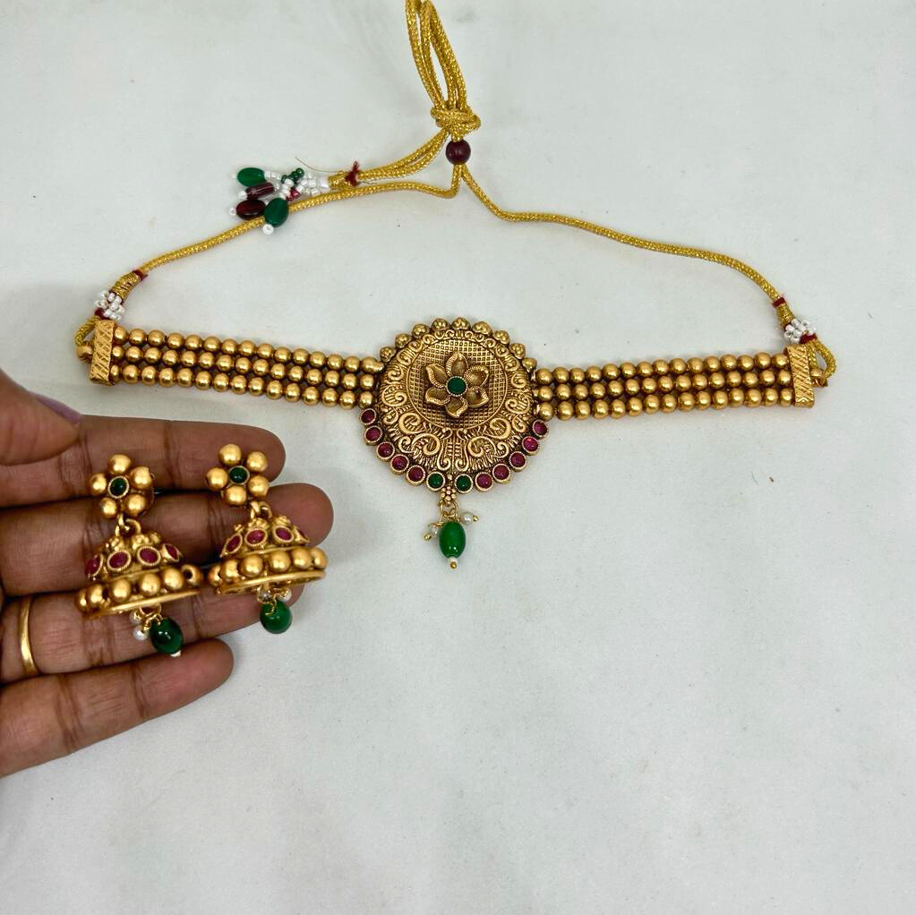 Choker Gold Plated Handmade Pendant Neckalce set