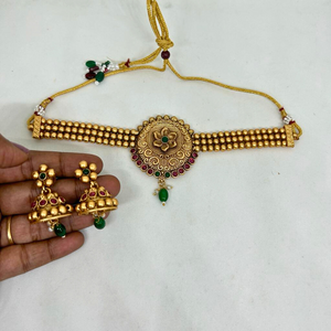 Choker Gold Plated Handmade Pendant Neckalce set