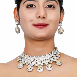 Indian Polki Kundan High Quality Stones Necklace set with Earrings Multicolor Necklace Silver Jewelry Diamond Fancy Pretty Piercing Gifts