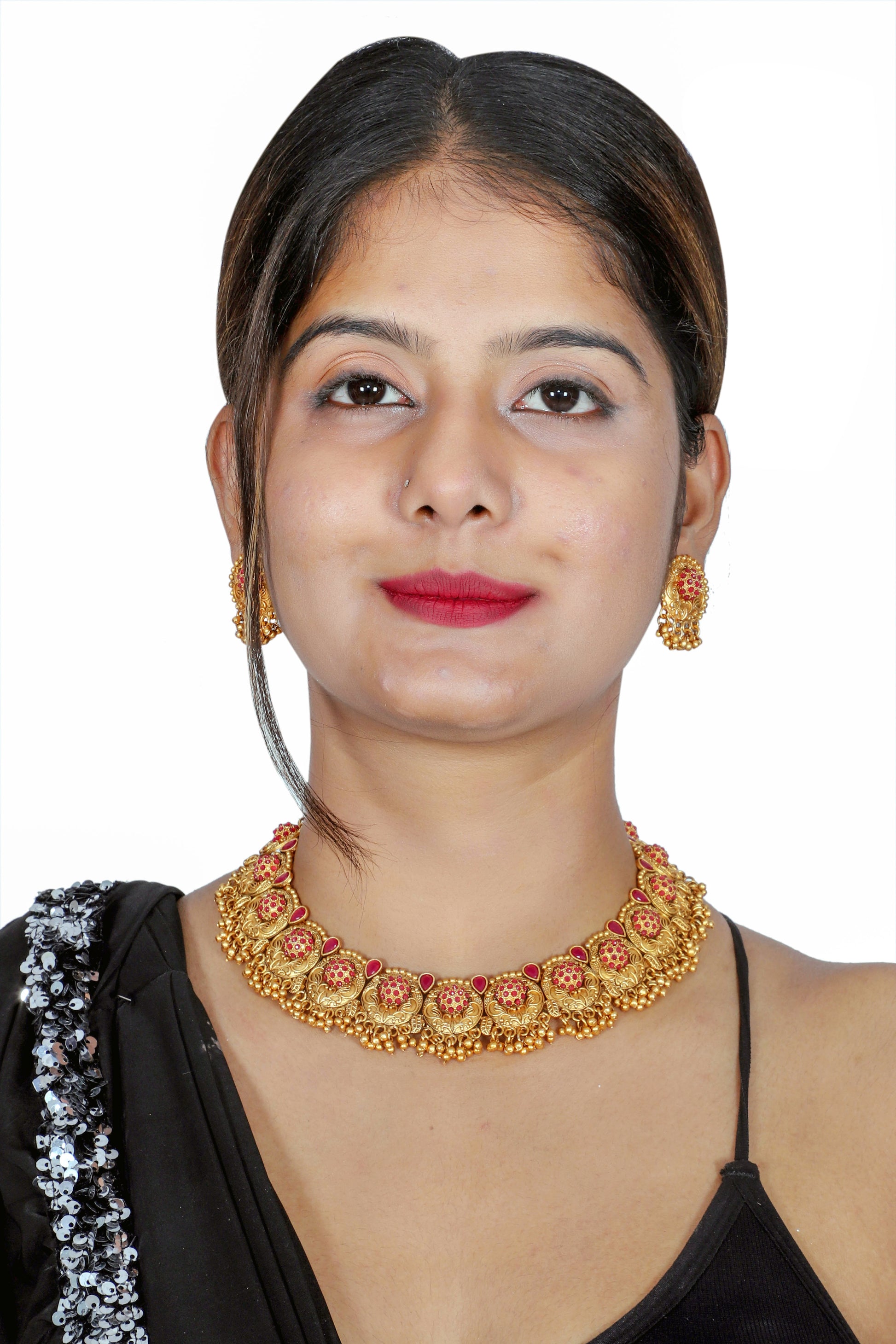 Antique Jewellery Gold Plated Necklace Set With Earrings