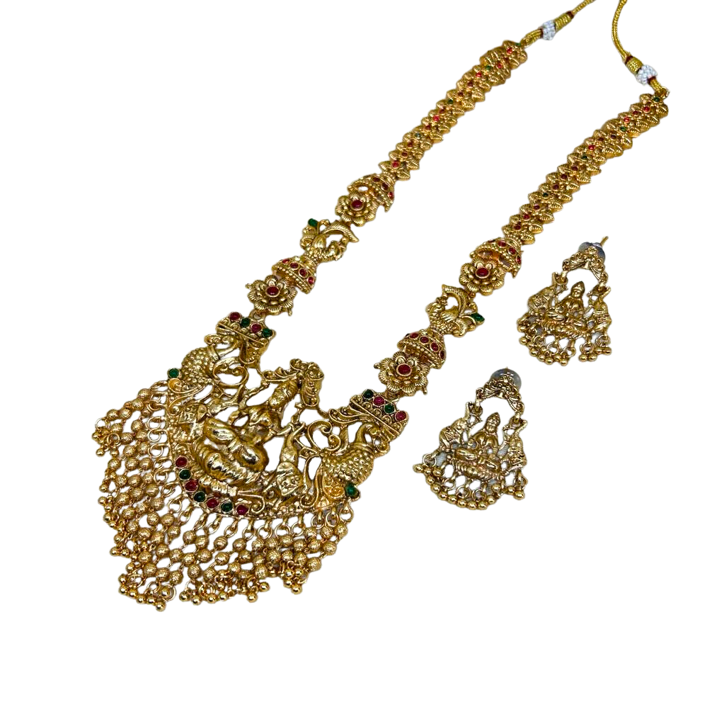 Premium Quality Long Beaded Chain Laxmi Pendant Jewelry Set