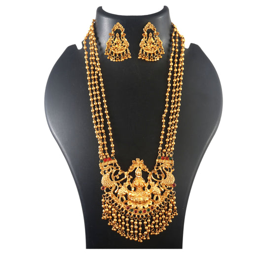 Rama Long Gold Plated Temple Necklace with Earrings