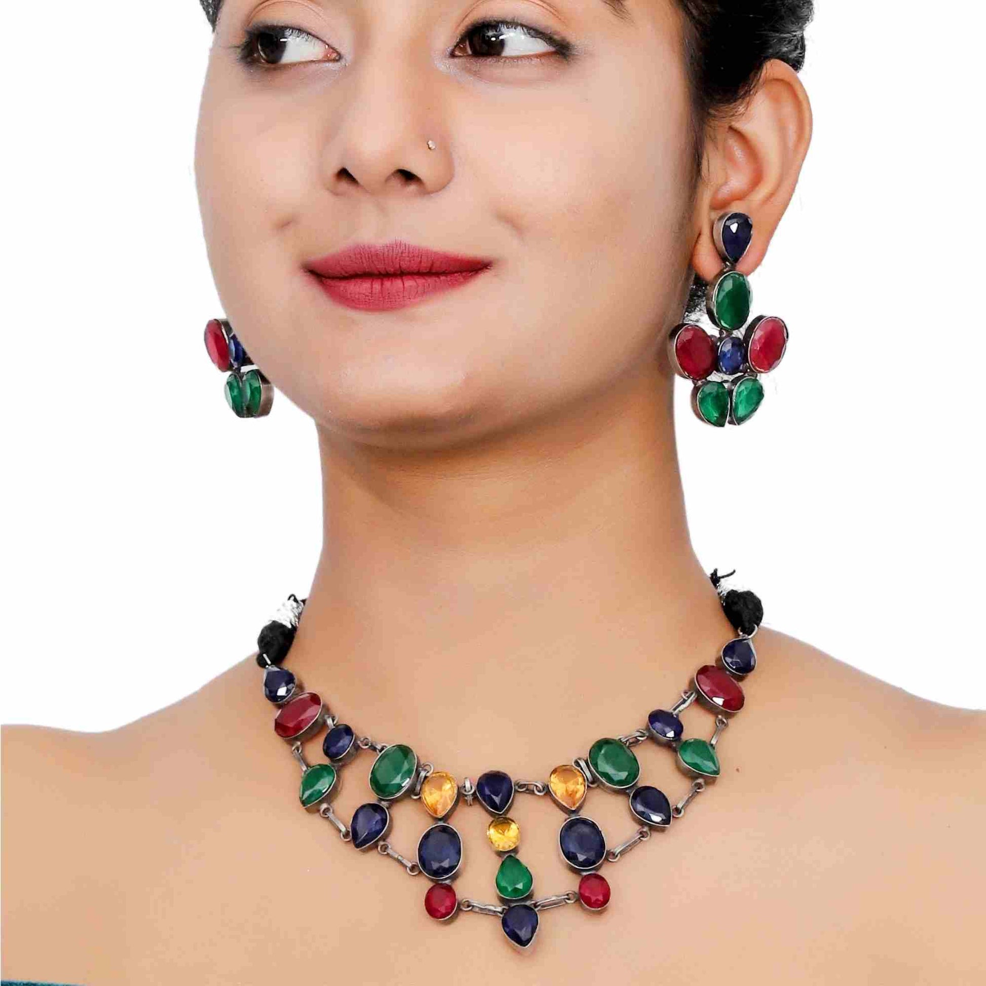 Indian Gemstones necklaces Set with earrings