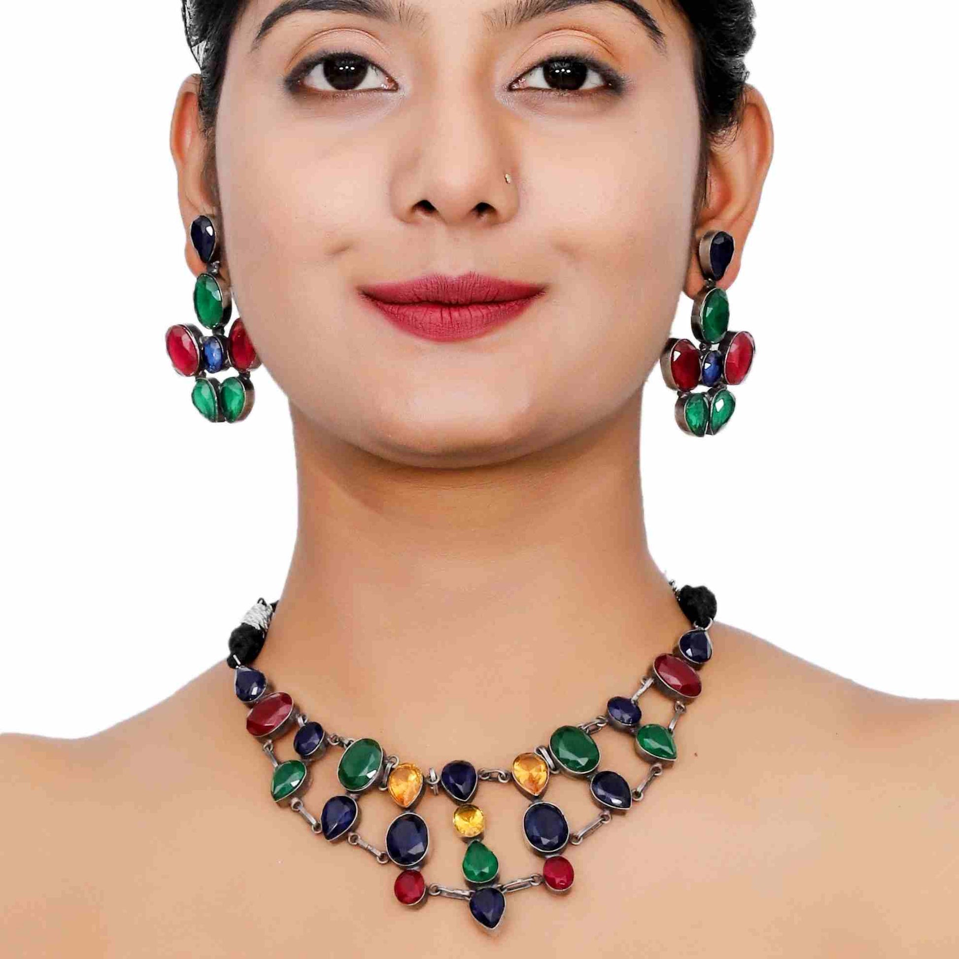 Indian Gemstones necklaces Set with earrings