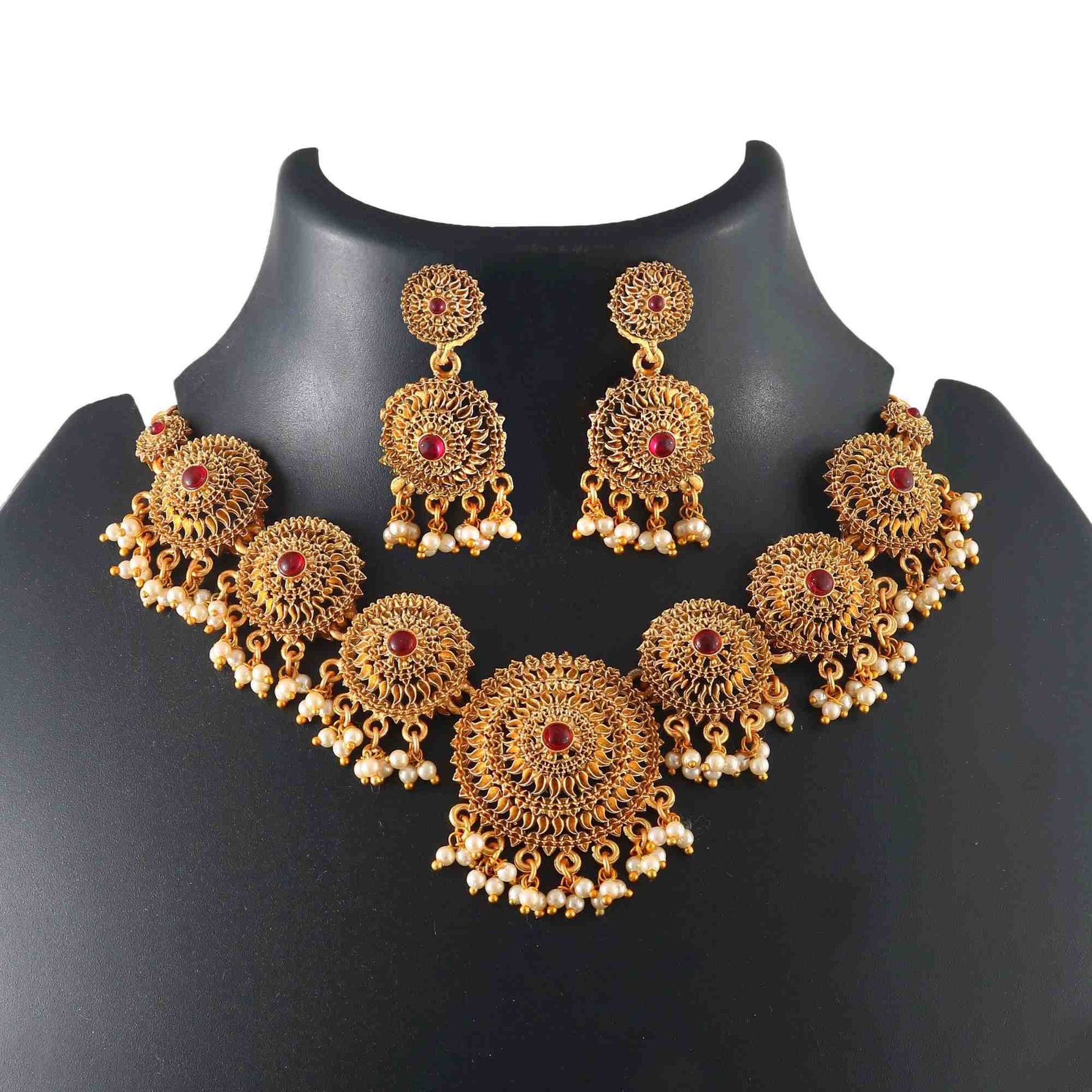 Gold Plated Antique Matte Finish Necklace with Preety for Girls