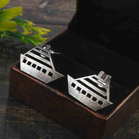 "Exquisite Brass Ship Design Earrings: Sailing into Love"