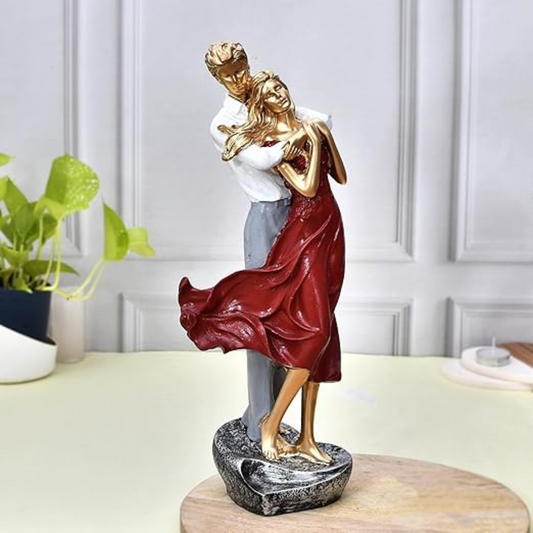 Romantic Red Valentine Couple Figurine – Elegant Love Showpiece for Home Décor