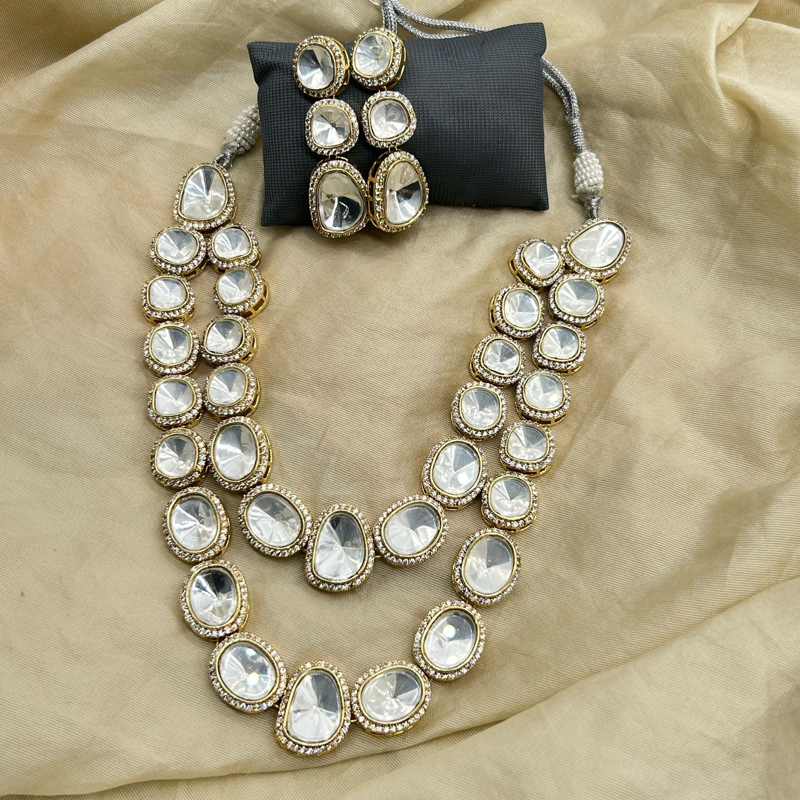 Indian Polki Premium Quality Layer Necklace Set with Earrings – A Timeless Elegance