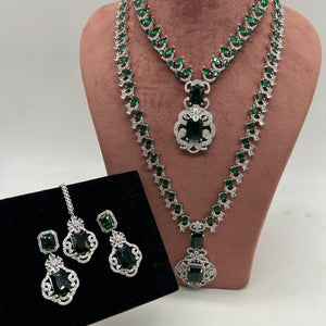 Nita Ambani Inspired Green Emerald Stone CZ Jewelry Combo Set Elegant Necklace and Earrings for Women