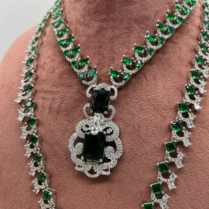 Nita Ambani Inspired Green Emerald Stone CZ Jewelry Combo Set Elegant Necklace and Earrings for Women