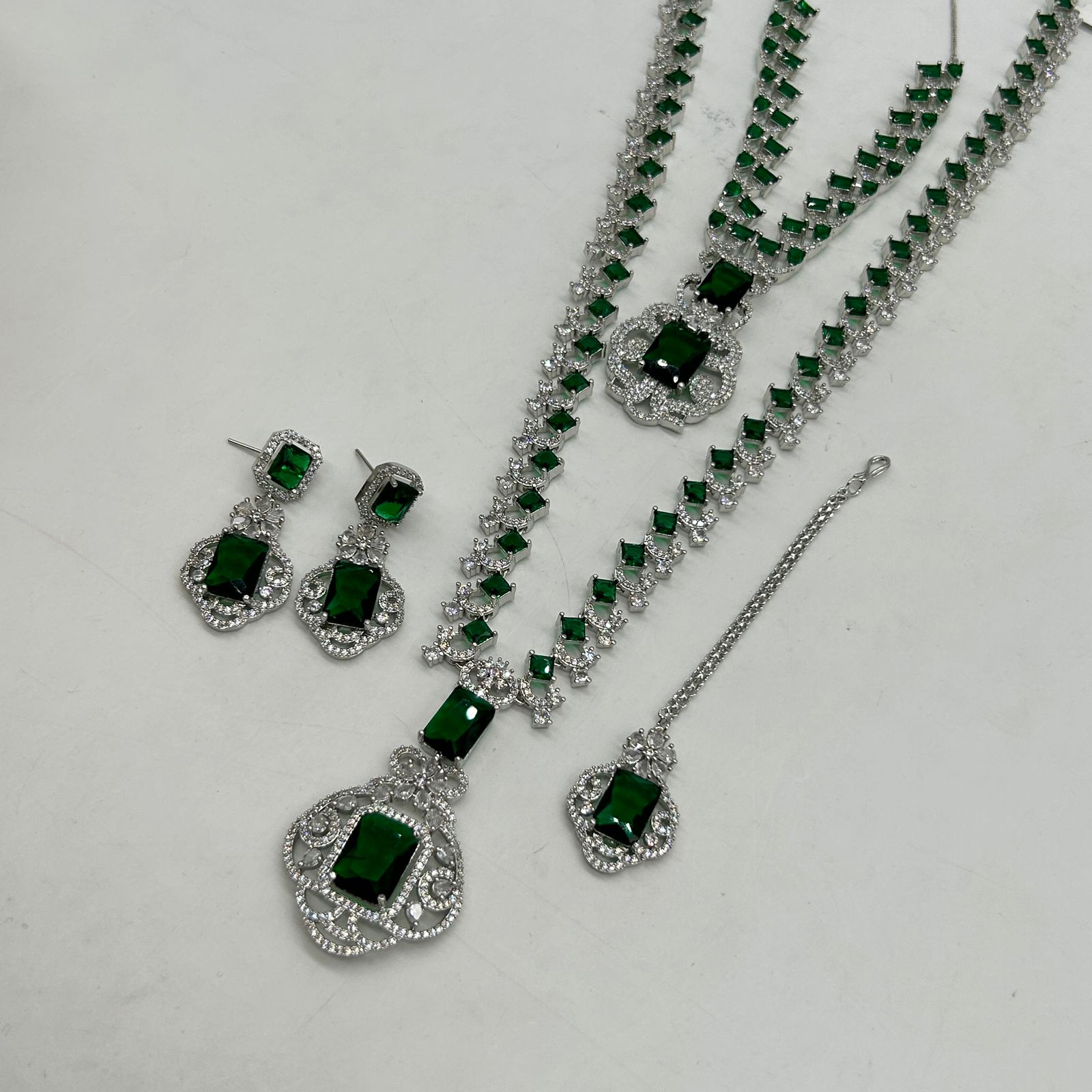 Nita Ambani Inspired Green Emerald Stone CZ Jewelry Combo Set Elegant Necklace and Earrings for Women