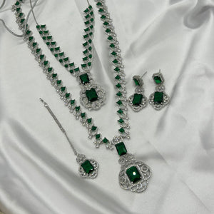 Nita Ambani Inspired Green Emerald Stone CZ Jewelry Combo Set Elegant Necklace and Earrings for Women